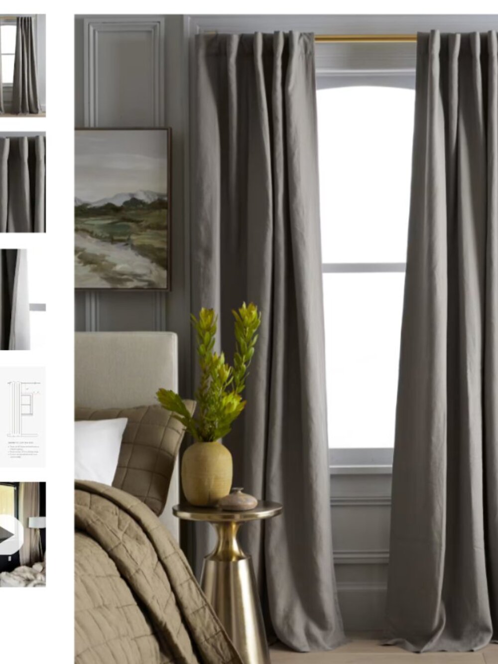 Quince European Luxe Linen Curtain Panel Grey 48x84 (one panel)